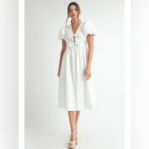 White Bow Midi Dress